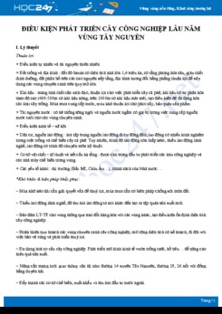 Tổng ôn Điều kiện phát triển cây công nghiệp lâu năm vùng Tây Nguyên Địa lí 12
