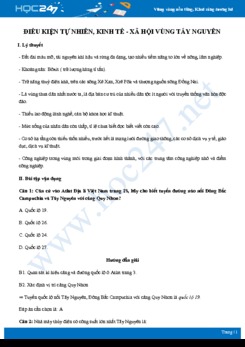 Lý thuyết Điều kiện tự nhiên, kinh tế - xã hội vùng Tây Nguyên Địa lí 12