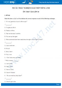 50 câu trắc nghiệm giao tiếp Tiếng Anh ôn thi vào lớp 10