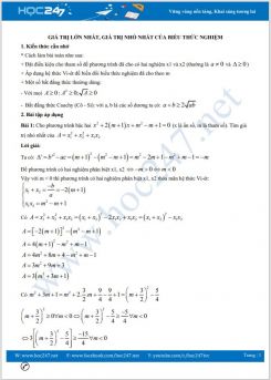 Chuyên đề tìm giá trị lớn nhất, giá trị nhỏ nhất của biểu thức nghiệm Toán 9