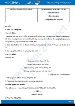 Bộ 3 đề thi tuyển sinh vào lớp 10 năm 2021 môn Ngữ Văn - Trường THCS Dương Đông 1