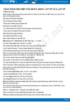 Cách dùng đặc biệt của much, many, lot of và a lot of