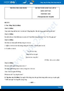 Bộ 3 đề thi tuyển sinh vào lớp 10 năm 2021 môn Ngữ Văn - Trường THCS Bãi Thơm