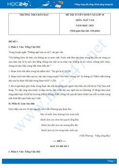 Bộ 3 đề thi tuyển sinh vào lớp 10 năm 2021 môn Ngữ Văn - Trường THCS Bàn Đạt