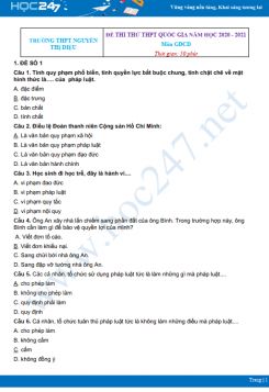 Bộ 5 đề thi thử THPT QG năm 2021 môn GDCD Trường THPT Nguyễn Thị Diệu