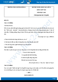 Bộ 3 đề thi tuyển sinh vào lớp 10 năm 2021 môn Ngữ Văn - Trường THCS Dương Đông 2
