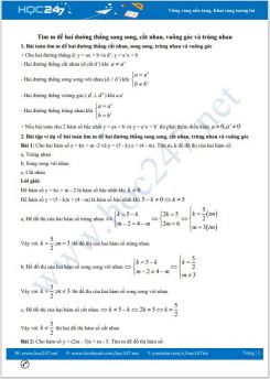 Chuyên đề tìm m để hai đường thẳng song song, cắt nhau, vuông góc và trùng nhau Toán 9