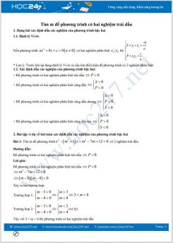 Chuyên đề Tìm m để phương trình có hai nghiệm trái dấu Toán 9