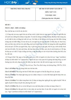Bộ 3 đề thi tuyển sinh vào lớp 10 năm 2021 môn Ngữ Văn - Trường THCS Nha Trang