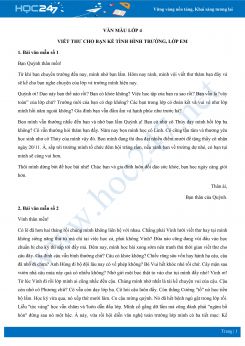 Viết thư cho bạn kể về tình hình trường, lớp em - Văn mẫu lớp 4