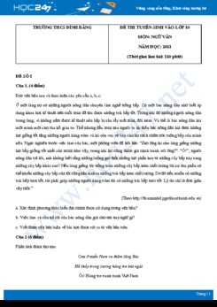Bộ 3 đề thi tuyển sinh vào lớp 10 năm 2021 môn Ngữ Văn - Trường THCS Đình Bảng
