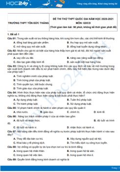 Bộ 5 đề thi thử THPT QG năm 2021 môn GDCD Trường THPT Tôn Đức Thắng