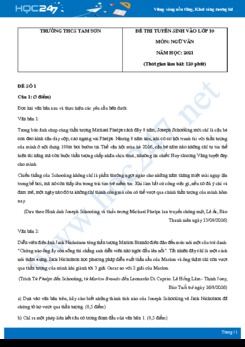 Bộ 3 đề thi tuyển sinh vào lớp 10 năm 2021 môn Ngữ Văn - Trường THCS Tam Sơn