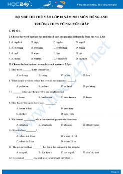Bộ 5 đề thi thử vào lớp 10 năm 2021 môn Tiếng Anh Trường THCS Võ Nguyên Giáp