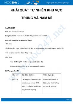 Chuyên đề Khái quát tự nhiên khu vực Trung và Nam Mĩ môn Địa Lý 7 năm 2021