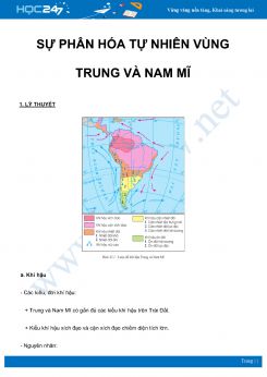 Chuyên đề Sự phân hóa tự nhiên vùng Trung và Nam Mĩ môn Địa Lý 7 năm 2021