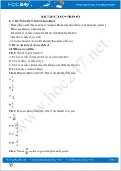 Hướng dẫn giải bài tập về dạng Rút gọn phân số cấp tiểu học