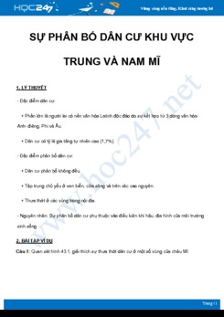 Chuyên đề Sự phân bố dân cư khu vực Trung và Nam Mĩ môn Địa Lý 7 năm 2021