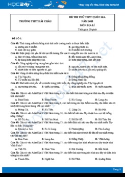 Bộ 5 Đề thi thử THPT QG môn Địa Lí năm 2021 Trường THPT Hải Châu có đáp án