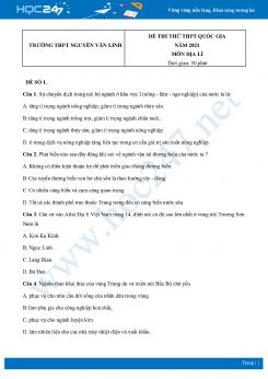 Bộ 5 Đề thi thử THPT QG môn Địa Lí năm 2021 Trường THPT Nguyễn Văn Linh