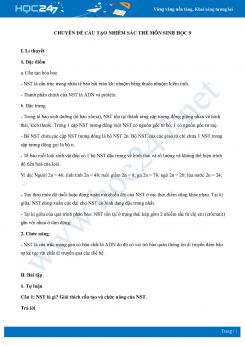 Chuyên đề Cấu tạo Nhiễm Sắc Thể môn Sinh học 9 năm 2021