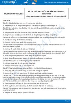 Bộ 5 đề thi thử THPT QG năm 2021 môn GDCD Trường THPT Yên Lạc 2 Lần 3