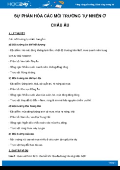 Chuyên đề Sự phân hóa các môi trường tự nhiên ở Châu Âu môn Địa Lý 7 năm 2021