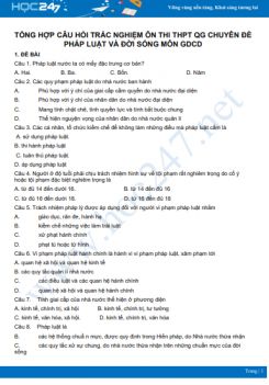 Tổng hợp câu hỏi trắc nghiệm ôn thi THPT QG Chuyên đề Pháp luật và đời sống môn GDCD
