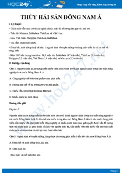 Lý thuyết và bài tập ôn tập Ngành thủy sản khu vực Đông Nam Á Địa lí 11
