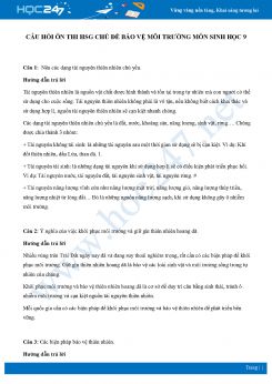 Câu hỏi ôn thi HSG chủ đề Bảo Vệ Môi Trường môn Sinh học 9 năm 2021