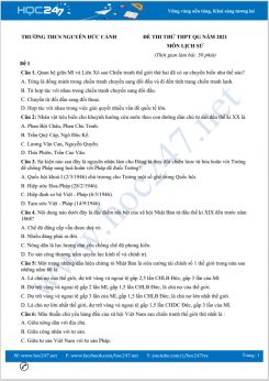 Bộ 5 đề thi thử THPT QG năm 2021 môn Lịch Sử có đáp án Trường THPT Nguyễn Đức Cảnh