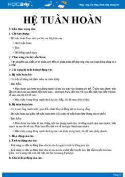 Kiến thức trọng tâm Hệ tuần hoàn ở động vật Sinh học 11