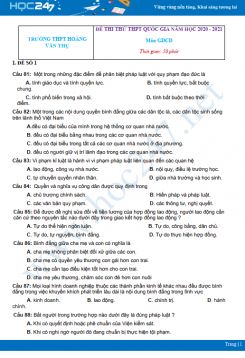 Bộ 5 đề thi thử THPT QG năm 2021 môn GDCD Trường THPT Hoàng Văn Thụ