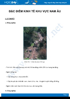 Chuyên đề Đặc điểm kinh tế khu vực Nam Âu môn Địa Lý 7 năm 2021