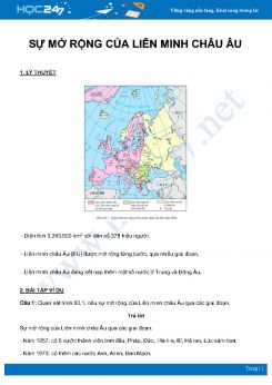 Chuyên đề Sự mở rộng của Liên minh Châu Âu môn Địa Lý 7 năm 2021