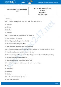 Bộ 5 Đề thi thử THPT QG môn Địa Lí năm 2021 Trường THPT Chuyên Lê Qúy Đôn