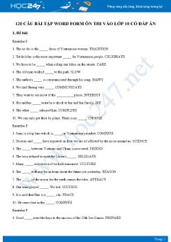120 câu bài tập Word form ôn thi vào lớp 10 có đáp án