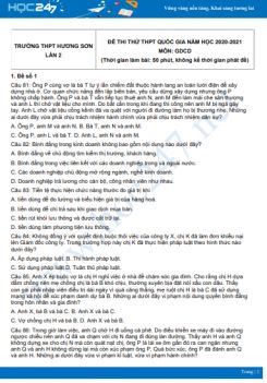 Bộ 5 đề thi thử THPT QG năm 2021 môn GDCD Trường THPT Hương Sơn Lần 2