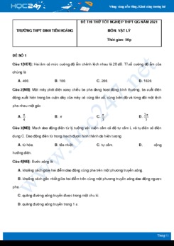 Bộ 5 đề thi thử THPT QG năm 2021 môn Vật Lý có đáp án Trường THPT Đinh Tiên Hoàng