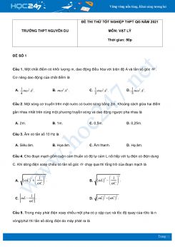 Bộ 5 đề thi thử THPT QG năm 2021 môn Vật Lý có đáp án Trường THPT Nguyễn Du