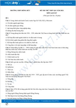 Bộ 5 đề thi thử THPT QG năm 2021 môn Lịch Sử có đáp án Trường THPT Hồng Đức