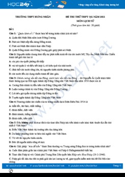 Bộ 5 đề thi thử THPT QG năm 2021 môn Lịch Sử có đáp án Trường THPT Hưng Nhân lần 2