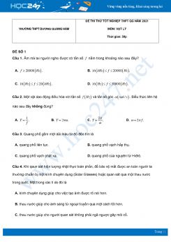 Bộ 5 đề thi thử THPT QG năm 2021 môn Vật Lý có đáp án Trường THPT Dương Quảng Hàm