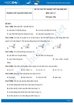 Bộ 5 đề thi thử THPT QG năm 2021 môn Vật Lý có đáp án Trường THPT Nguyễn Công Trứ