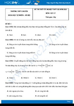 Bộ 5 đề thi thử THPT QG năm 2021 môn Vật Lý có đáp án Trường THPT chuyên Khoa học Tự nhiên - Hà Nội - Lần 1