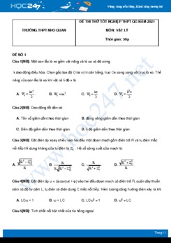 Bộ 5 đề thi thử THPT QG năm 2021 môn Vật Lý có đáp án Trường THPT Nho Quan