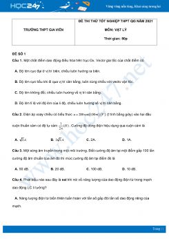 Bộ 5 đề thi thử THPT QG năm 2021 môn Vật Lý có đáp án Trường THPT Gia Viễn