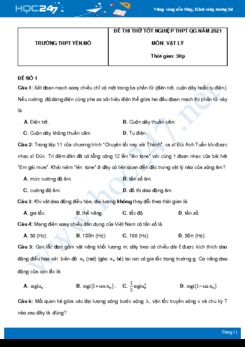 Bộ 5 đề thi thử THPT QG năm 2021 môn Vật Lý có đáp án Trường THPT Yên Mô