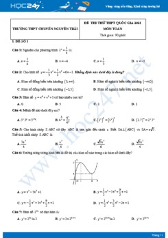 Bộ 4 đề thi thử THPT QG năm 2021 môn Toán lần 2 - Trường THPT Chuyên Nguyễn Trãi