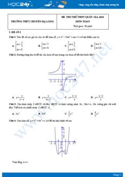 Bộ 4 đề thi thử THPT QG năm 2021 môn Toán lần 2 - Trường THPT Chuyên Hạ Long